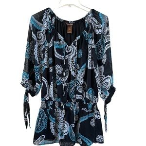 Multiples sheer tunic shirred elastic waist fully lined size M 3/4 sleeve